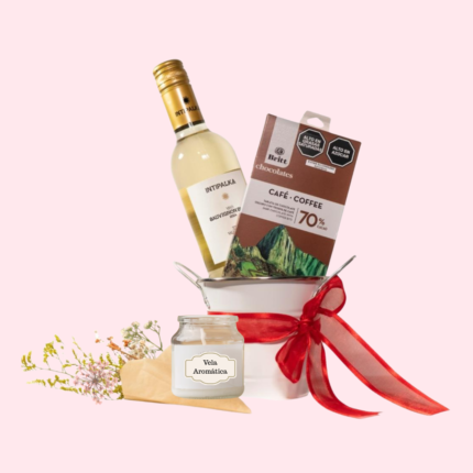 Vino Intipalka , Chocolate de cacao ,Balde de Hielera ,Vela aromática